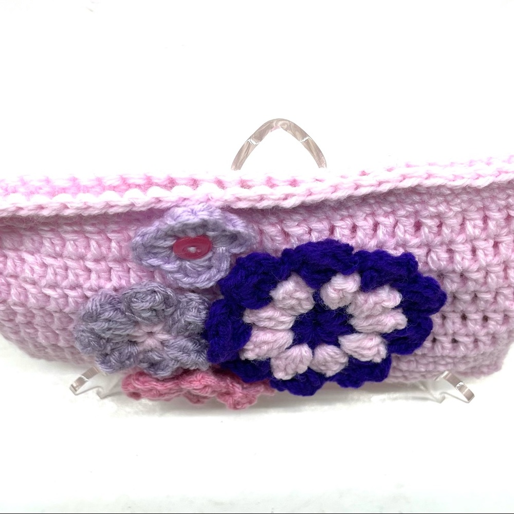 NWT Handmade Crochet Clutch Pink Snap Close - Picture 6 of 10